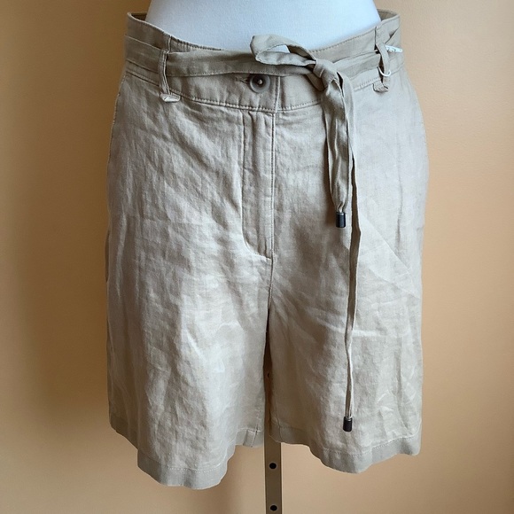 ESPRIT Tan Belted Linen Bermuda Shorts Size 6 - Picture 2 of 16